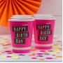 Neon Happy Birthday Cups x6